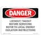 Signmission OSHA, Lockout Tagout Before Servicing Refer To, 10in X 7in Rigid Plastic, 7" W, 10" L, Landscape OS-DS-P-710-L-2434 - alternate 1